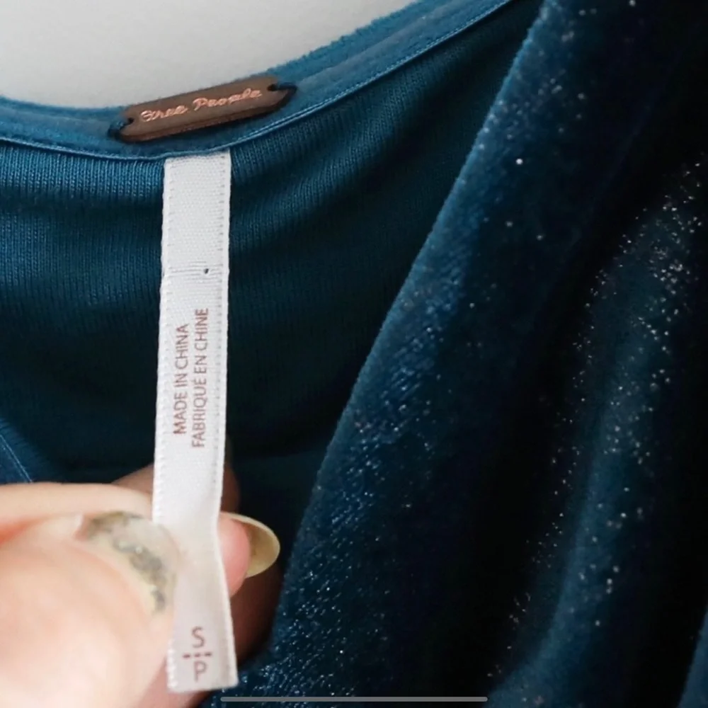 Free People velvet sparkly mini dress boho spaghetti strap S small party blue - Picture 4 of 7